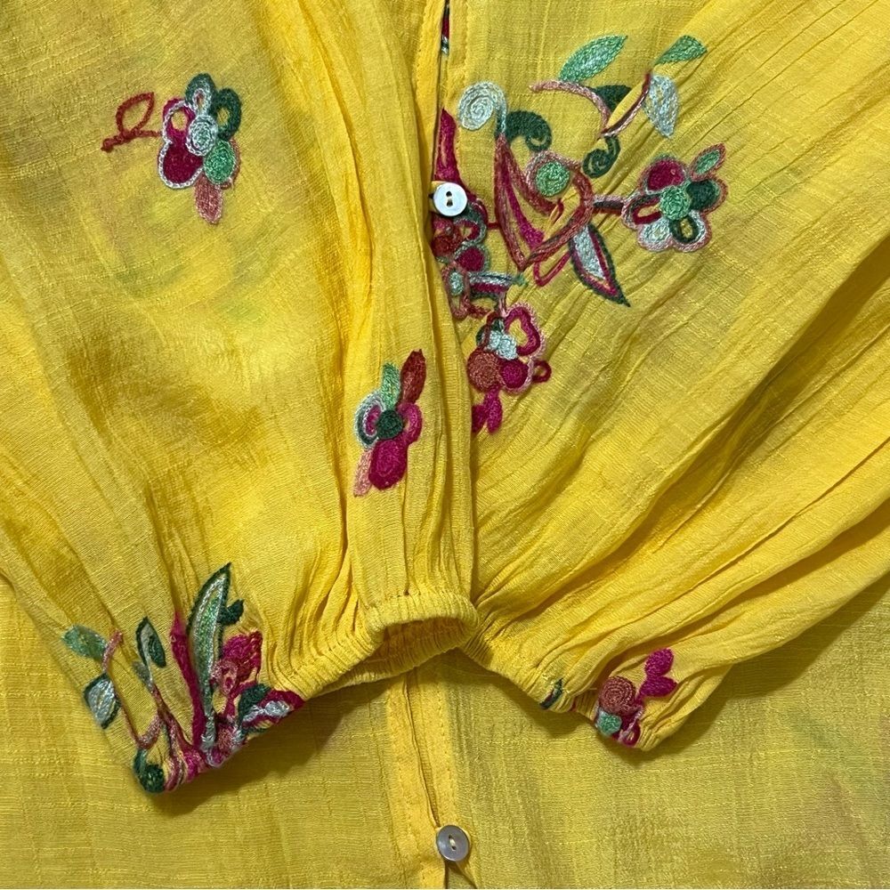 fig & flower Womens Embroidered Floral Peasant Top Sz L Boho Loose Flowy - Picture 9 of 10